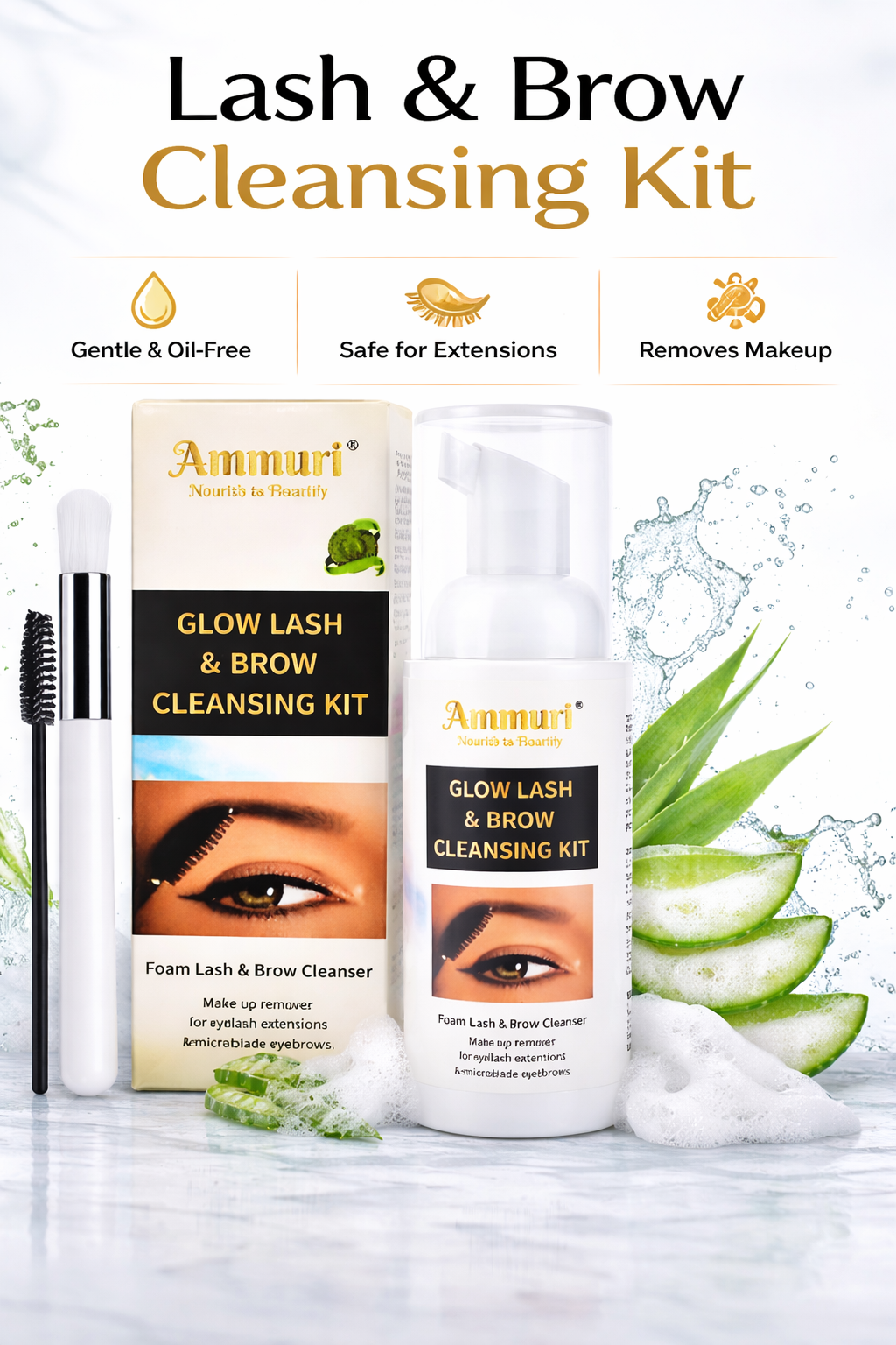 Eyelash Extension Shampoo & Lash Brow Cleansing Kit | Ammuri