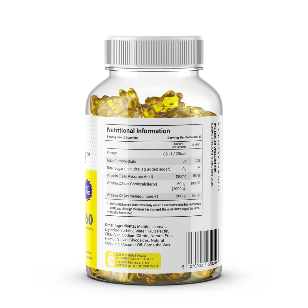 Immunity Gummies with Vitamin C, D3 & K2 - Sugar-Free, Halal, UK