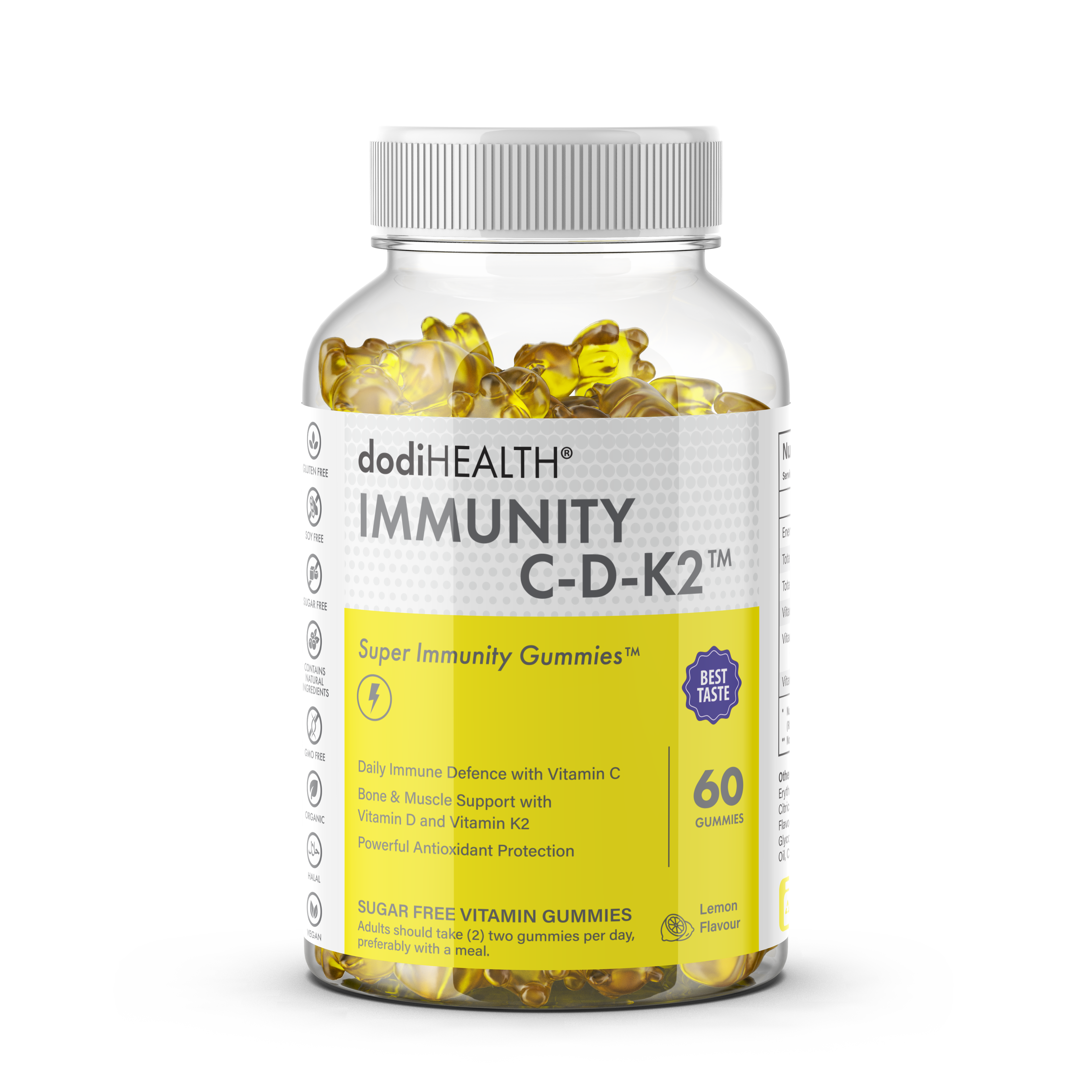 Immunity Gummies with Vitamin C, D3 & K2 - Sugar-Free, Halal, UK