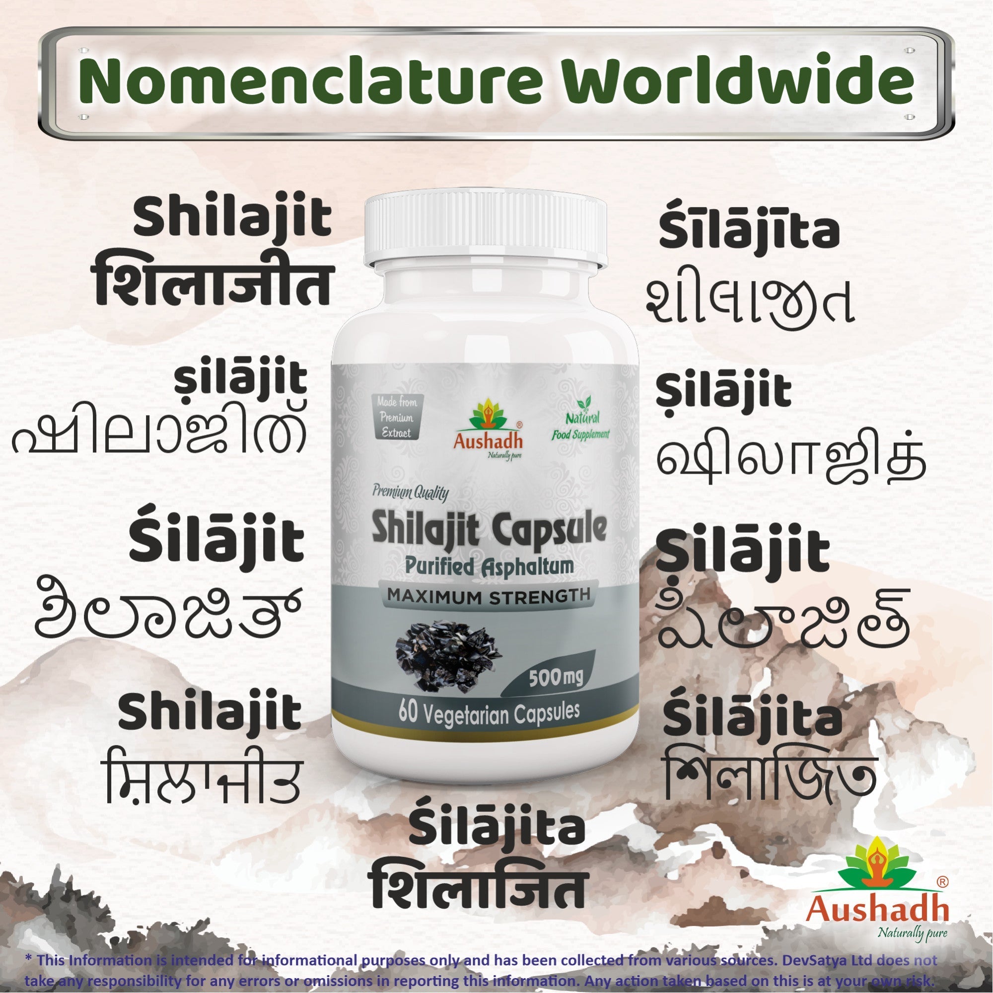Aushadh Shilajit Capsules (Mineral Pitch) Energy & Vitality Support - Vegan, Gluten Free, Non-GMO, 60 Capsules