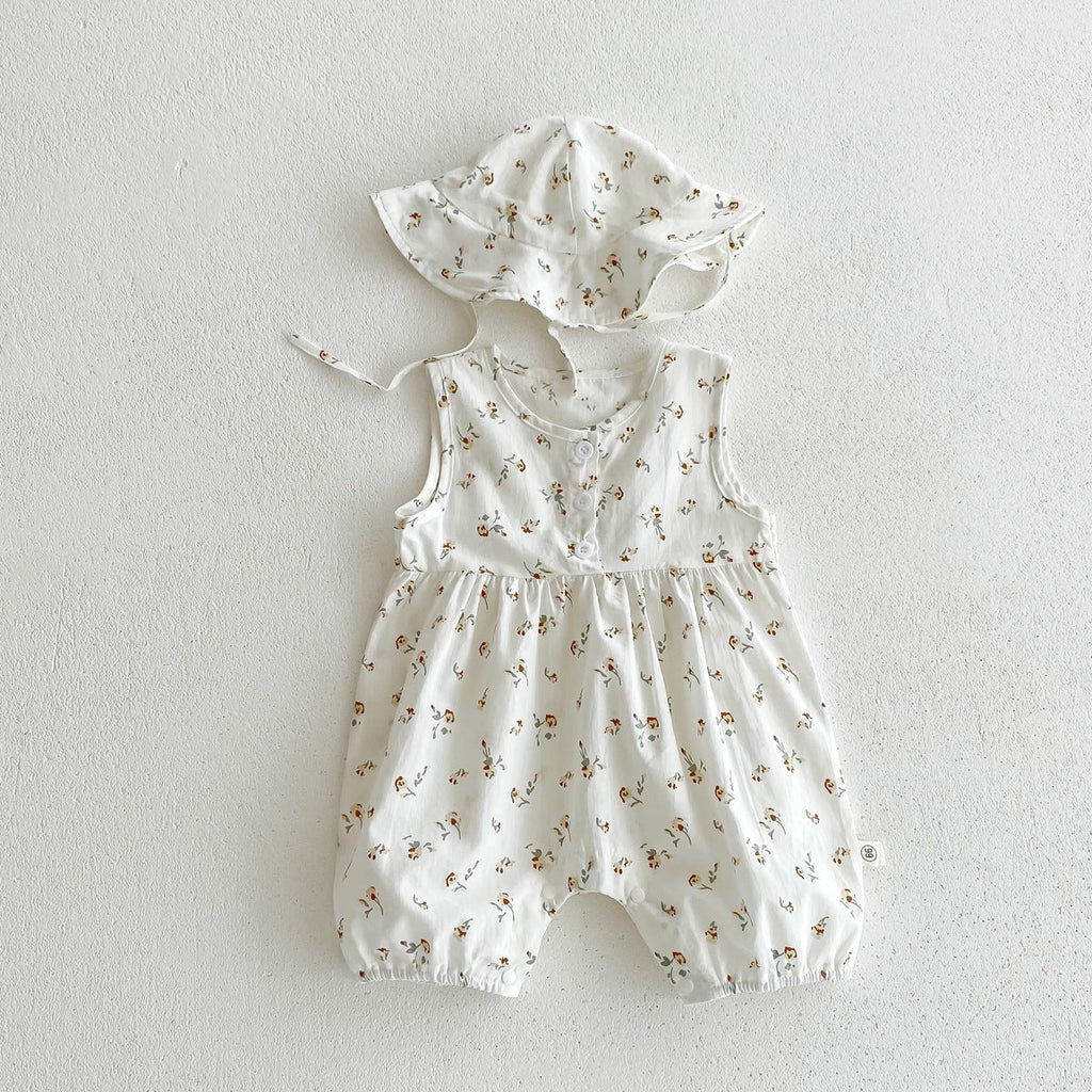 Summer Arrival Baby Boys and Girls Sleeveless Plaid or Floral Pattern Rompers