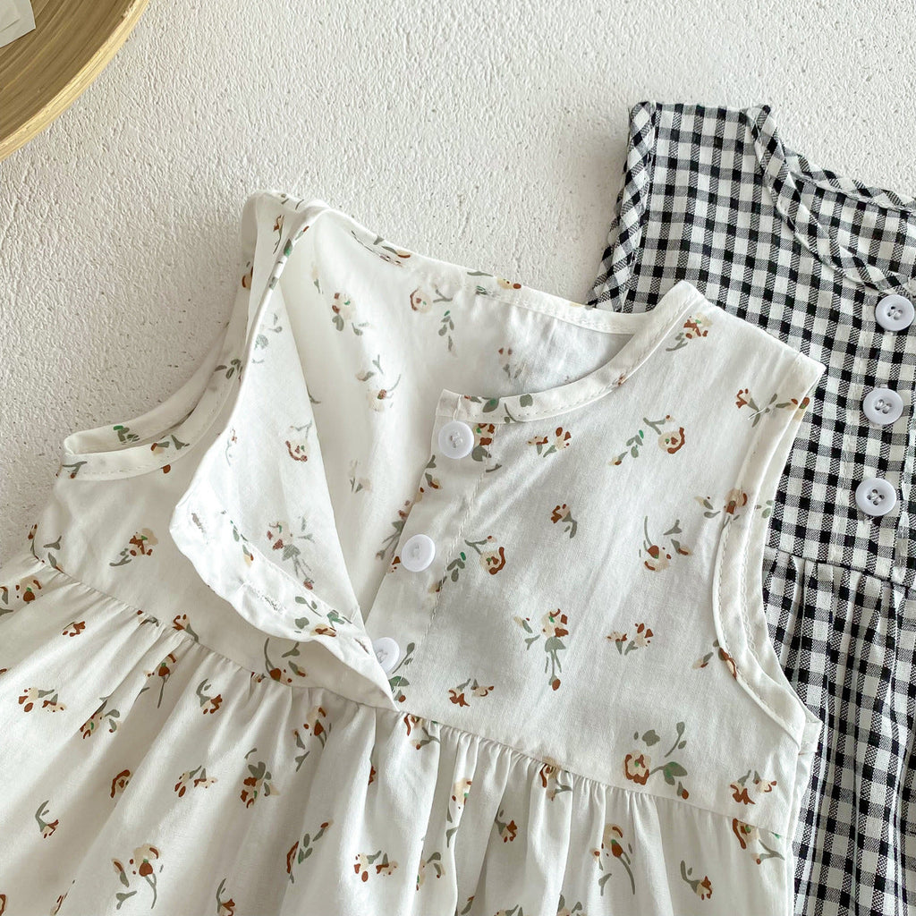 Summer Arrival Baby Boys and Girls Sleeveless Plaid or Floral Pattern Rompers