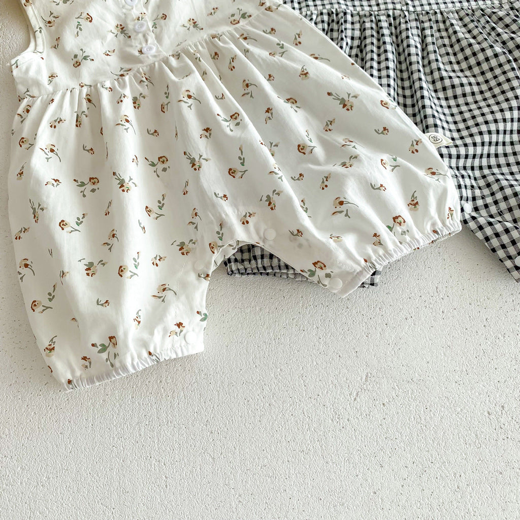 Summer Arrival Baby Boys and Girls Sleeveless Plaid or Floral Pattern Rompers