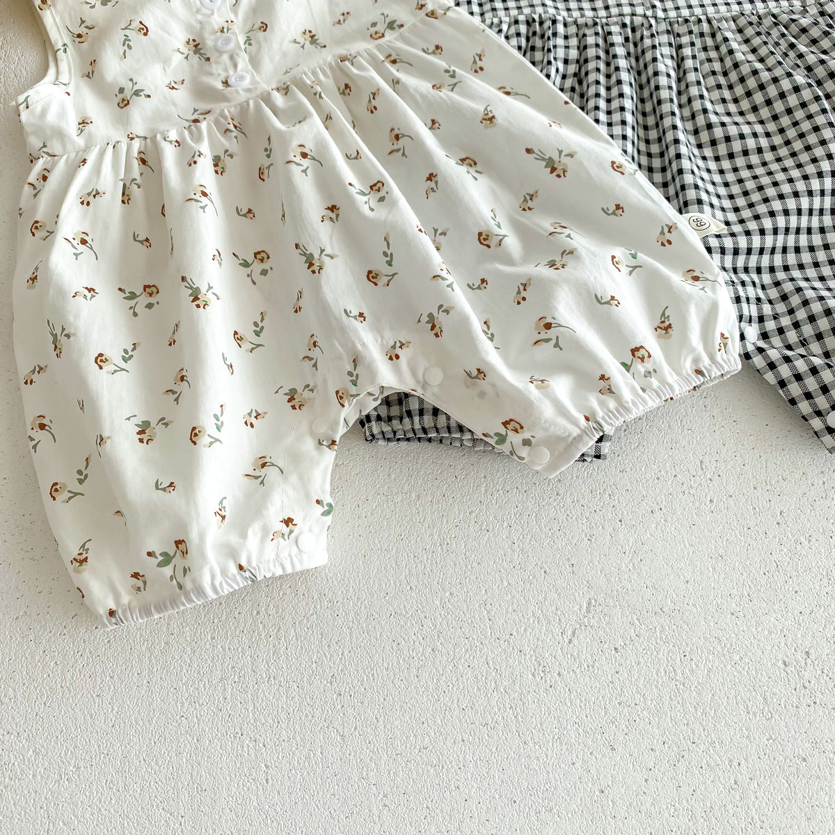 Summer Arrival Baby Boys and Girls Sleeveless Plaid or Floral Pattern Rompers